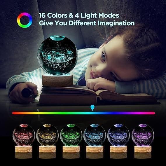 Ultra Premium Quality 3D Crystal Moon Lamp, Creative Engraved Crystal Ball Night Light, USB Table LED Wooden Crystal Lamp for Home Office Decoration Birthday Gift Adults (Warm White)
