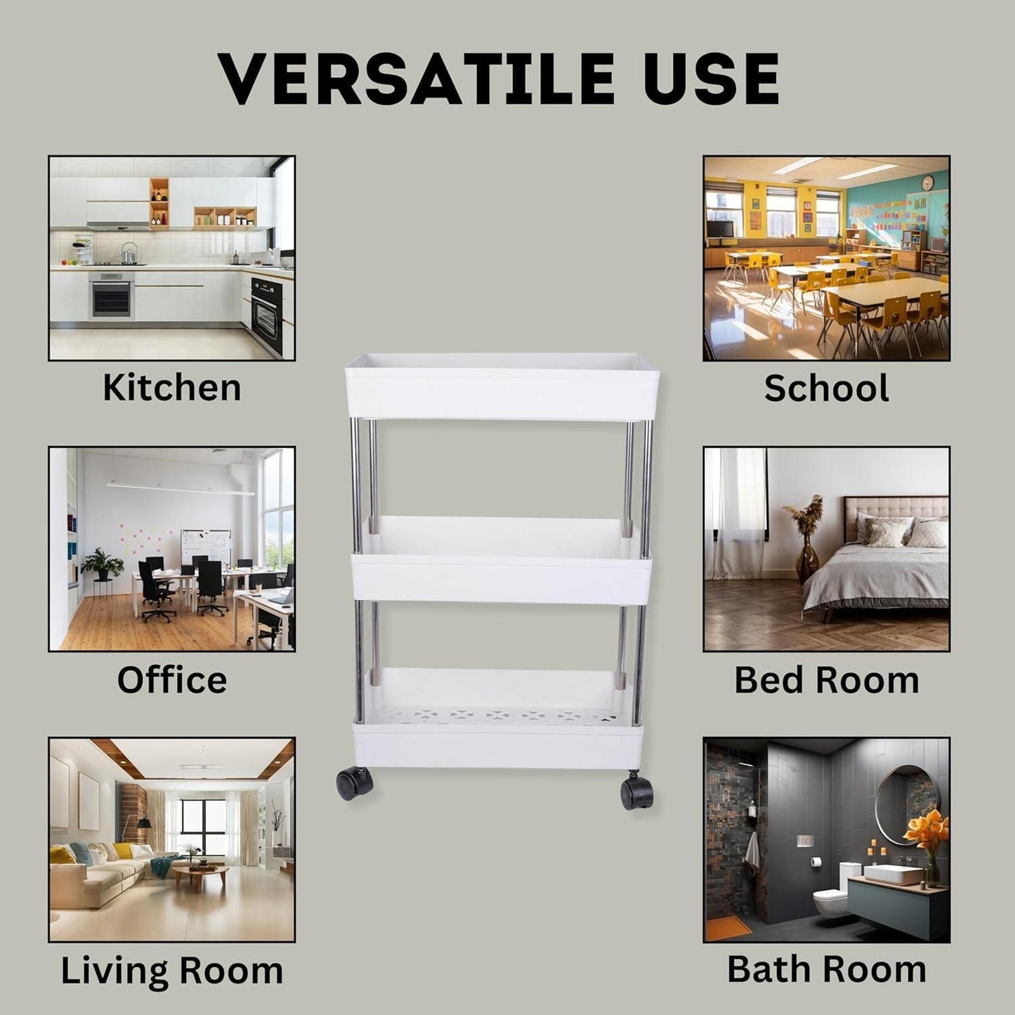 Heavy-Duty Multipurpose Storage Organizer Slim Rack Shelf With Wheels