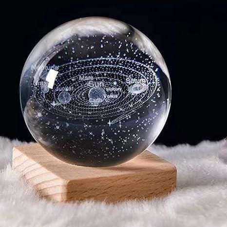 Ultra Premium Quality 3D Crystal Moon Lamp, Creative Engraved Crystal Ball Night Light, USB Table LED Wooden Crystal Lamp for Home Office Decoration Birthday Gift Adults (Warm White)