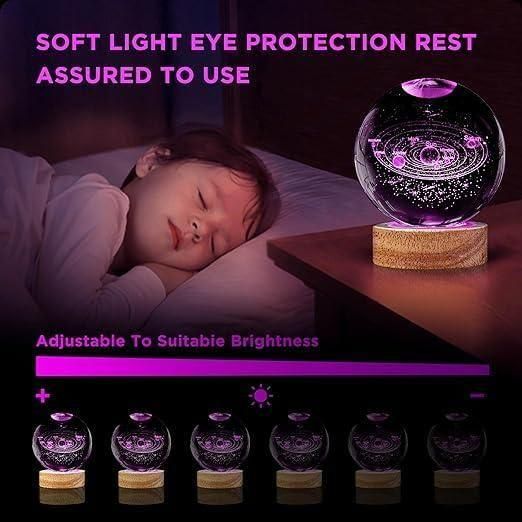 Ultra Premium Quality 3D Crystal Moon Lamp, Creative Engraved Crystal Ball Night Light, USB Table LED Wooden Crystal Lamp for Home Office Decoration Birthday Gift Adults (Warm White)
