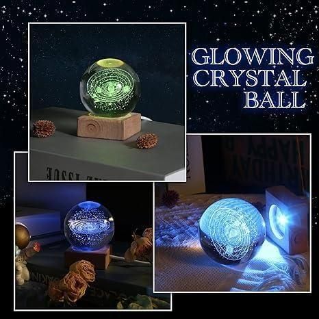 Ultra Premium Quality 3D Crystal Moon Lamp, Creative Engraved Crystal Ball Night Light, USB Table LED Wooden Crystal Lamp for Home Office Decoration Birthday Gift Adults (Warm White)