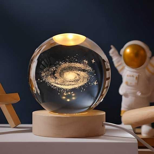 Ultra Premium Quality 3D Crystal Moon Lamp, Creative Engraved Crystal Ball Night Light, USB Table LED Wooden Crystal Lamp for Home Office Decoration Birthday Gift Adults (Warm White)