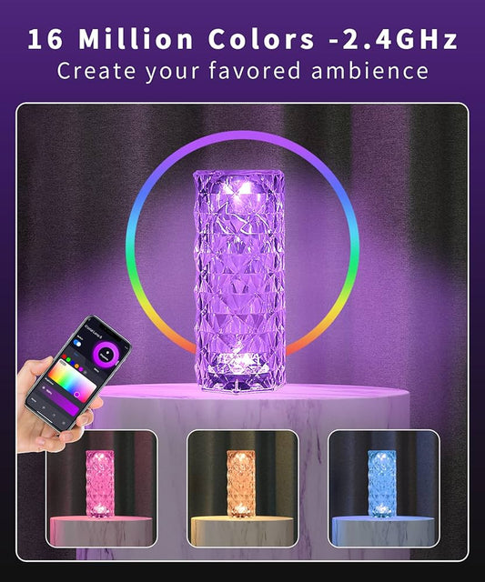 Rose Crystal Diamond LED Table Lamp ,16 Color Changing ,USB Rechargeable Touch Bedside Lamp Night Light with Remote Control, for Bedroom Living Room Party Dinner Decor(Pack of 1)